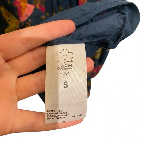 Farm Rio Patchwork Bananas Cotton Balloon Sleeve Ruffle Yoke Mini Trapeze Dress